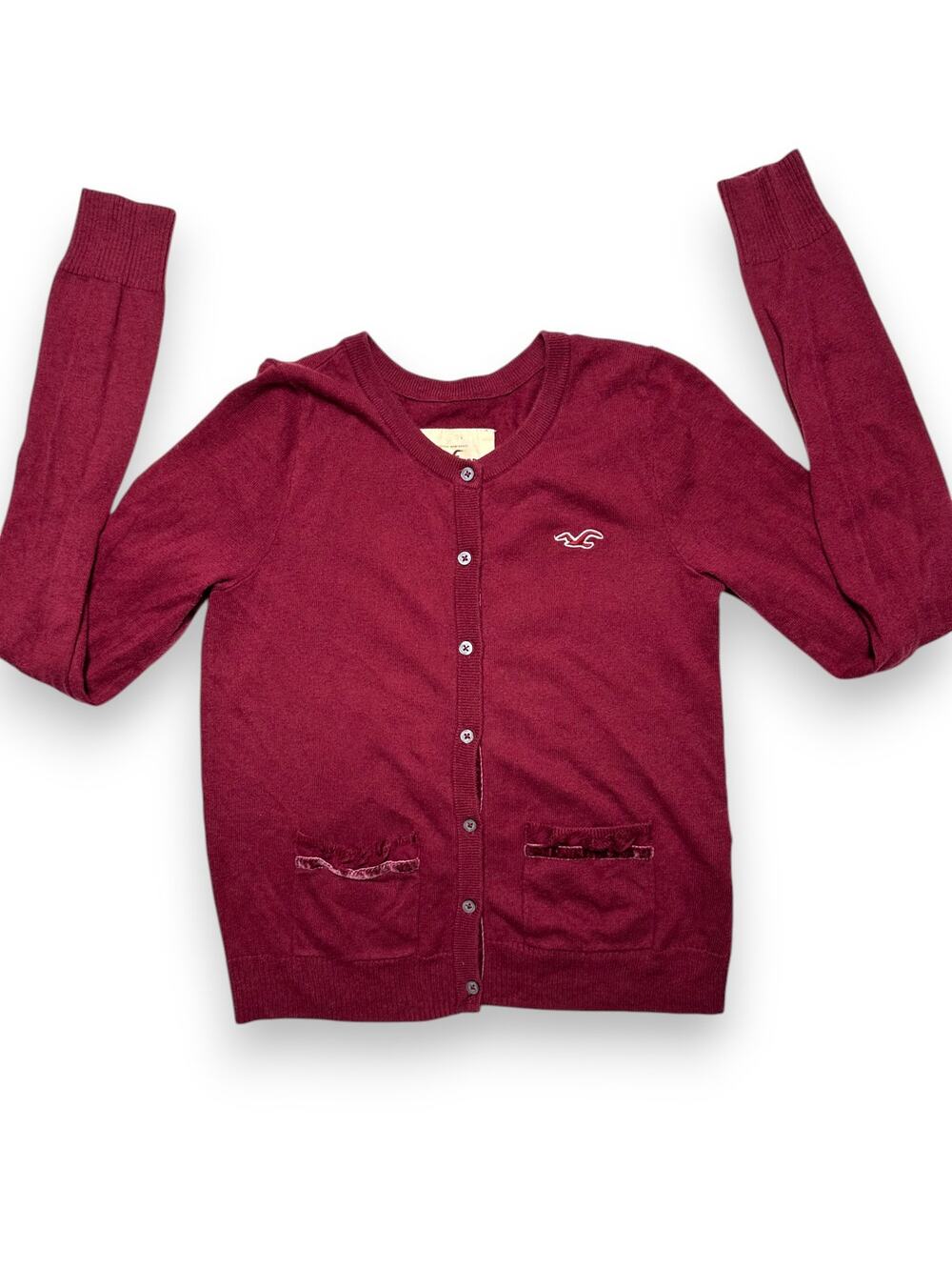 Y2K Hollister Burgundy Button-Up Cardigan With Pockets Size Medium